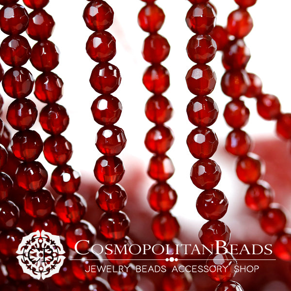 [Natural Stone] Red Agate (Round Cut) Size: Approx. 4.2 x 4mm, Hole Diameter: Approx. 0.5-0.6mm, 93 pieces, Approx. 39cm