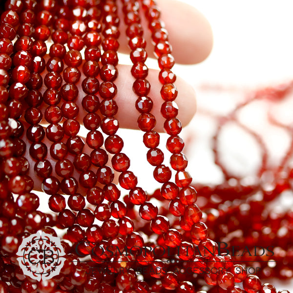 [Natural Stone] Red Agate (Round Cut) Size: Approx. 4.2 x 4mm, Hole Diameter: Approx. 0.5-0.6mm, 93 pieces, Approx. 39cm