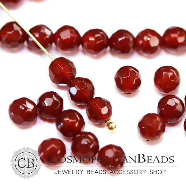 [Natural Stone] Red Agate (Round Cut) Size: Approx. 4.2 x 4mm, Hole Diameter: Approx. 0.5-0.6mm, 93 pieces, Approx. 39cm