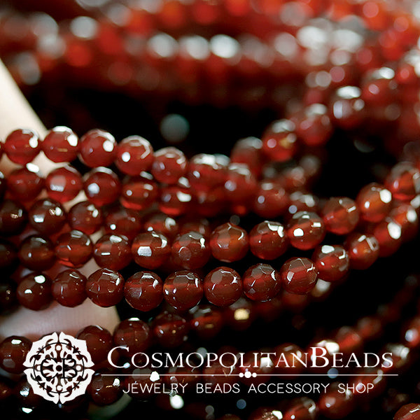 [Natural Stone] Red Agate (Round Cut) Size: Approx. 4.2 x 4mm, Hole Diameter: Approx. 0.5-0.6mm, 93 pieces, Approx. 39cm