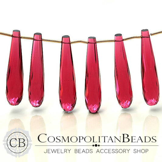 Synthetic stone red quartz (long drop cut) Size approx. 7.5~8x35mm Hole diameter approx. 0.4~0.5mm 1 piece 