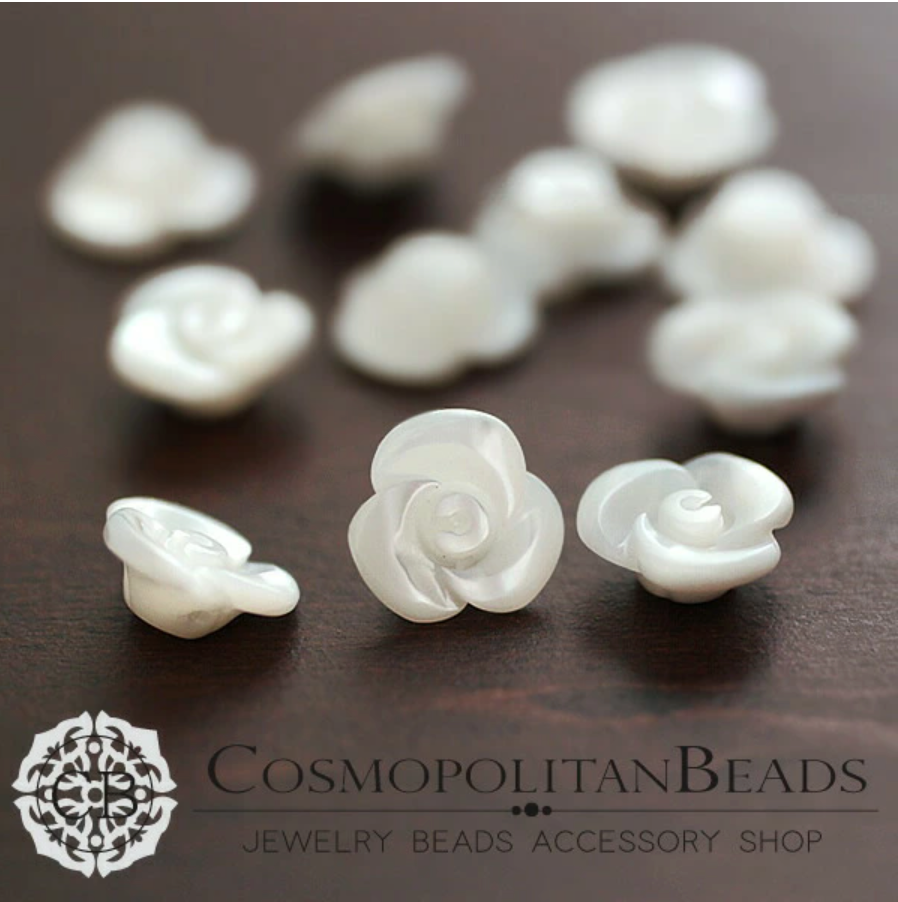 [Shell] Shell Mother of Pearl (rose) Size: Approx. 10 x 10 mm Thickness: 4 mm Hole: Approx. 0.6-0.7 mm