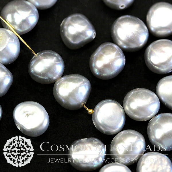 Freshwater pearl (flat potato) Gray Size Approx. 6-6.5 x 6-7 mm Hole diameter Approx. 0.4-0.5 mm Approx. 