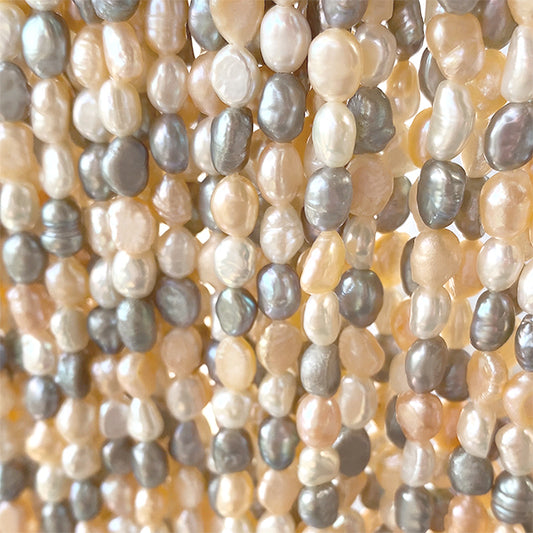 Freshwater Pearl (Baroque) Gray, White, Orange Size Approx. 6-7.5×5.5-6mm Hole diameter Approx. 0.5mm Approx.