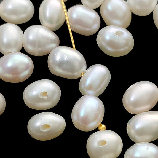 Freshwater pearl (rice bud) size about 6-6.5×5mm hole diameter about 0.4-0.5mm 