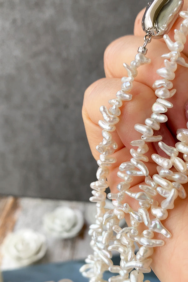 [Akoya Pearls] [Finished Product] Pure and lustrous rare horn-shaped Akoya pearl necklace, 40cm, gradient finish