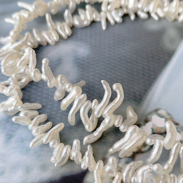 [Akoya Pearls] [Finished Product] Pure and lustrous rare horn-shaped Akoya pearl necklace, 40cm, gradient finish