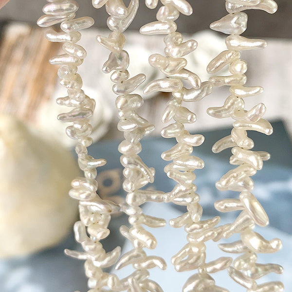 [Akoya Pearls] [Finished Product] Pure and lustrous rare horn-shaped Akoya pearl necklace, 40cm, gradient finish