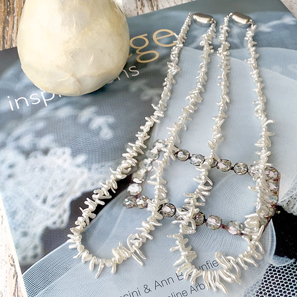 [Akoya Pearls] [Finished Product] Pure and lustrous rare horn-shaped Akoya pearl necklace, 40cm, gradient finish