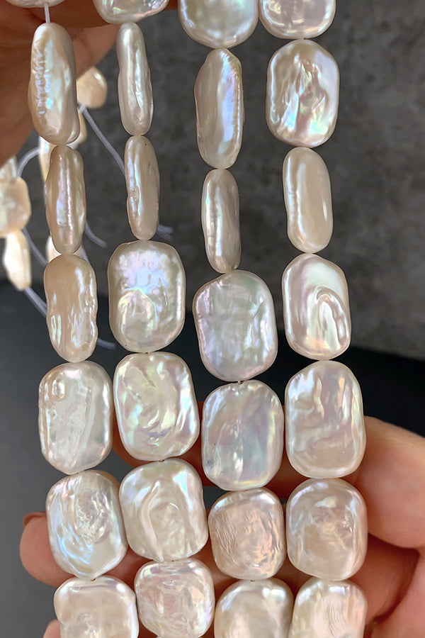 [Freshwater Pearl] (Flat Square Rectangle) Size: Approx. 19-20 x 14-15mm Hole Diameter: Approx. 0.4-0.5mm