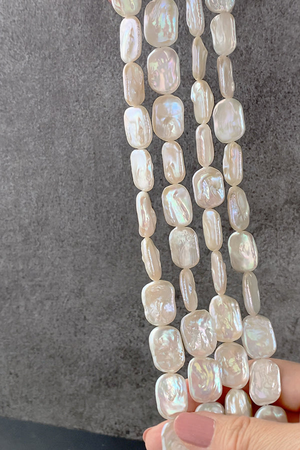 [Freshwater Pearl] (Flat Square Rectangle) Size: Approx. 19-20 x 14-15mm Hole Diameter: Approx. 0.4-0.5mm