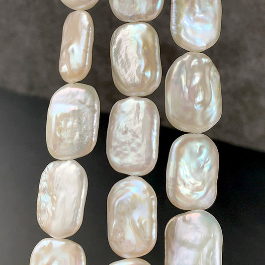【淡水パール】 （フラットスクエア　レクタングル） 大きさ　約19～20×14～15mm 穴径　約0.4～0.5mm