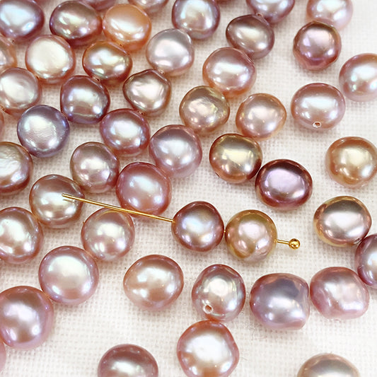 【淡水パール】 （フラットポテト） ピンク 大きさ　約6.5～7×7～7.5mm 穴径　約0.5～0.6mm 1連　約36cm　約53個