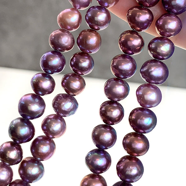 【淡水パール】 （ポテト） パープル 大きさ　約7.5～8×7.5～8.5mm 穴径　約0.4～0.5mm 1連　約36cm　50個