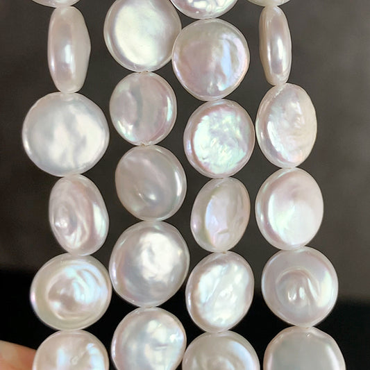 【淡水パール】 （コイン　ディスク） 大きさ　約9.5～10×9～9.5mm 穴径　約0.4～0.5mm