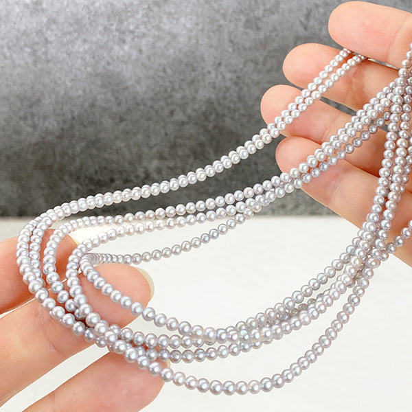 Freshwater Pearls (Semi-Round) Gray, Size: Approx. 2.8-3 x 3-3.2mm, Hole Diameter: Approx. 0.4-0.5mm, Strand: Approx. 38cm, 130 Pearls 