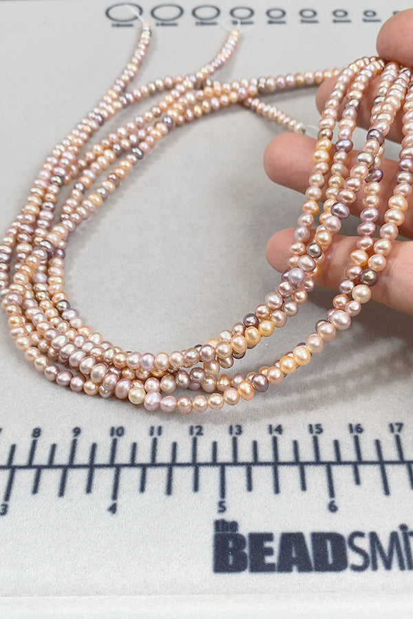 Freshwater Pearls (Potato) Natural Pink Mix Multicolor Size: Approx. 3.5-3.8 x 4.5-4.8mm Hole: Approx. 0.4-0.5mm Strand: Approx. 37cm, 96 Pearls 