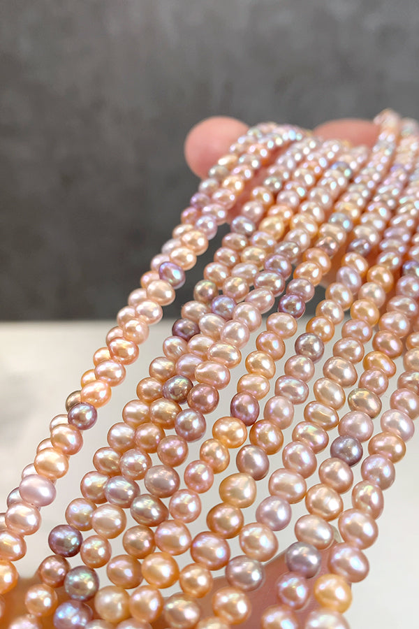 Freshwater Pearls (Potato) Natural Pink Mix Multicolor Size: Approx. 3.5-3.8 x 4.5-4.8mm Hole: Approx. 0.4-0.5mm Strand: Approx. 37cm, 96 Pearls 
