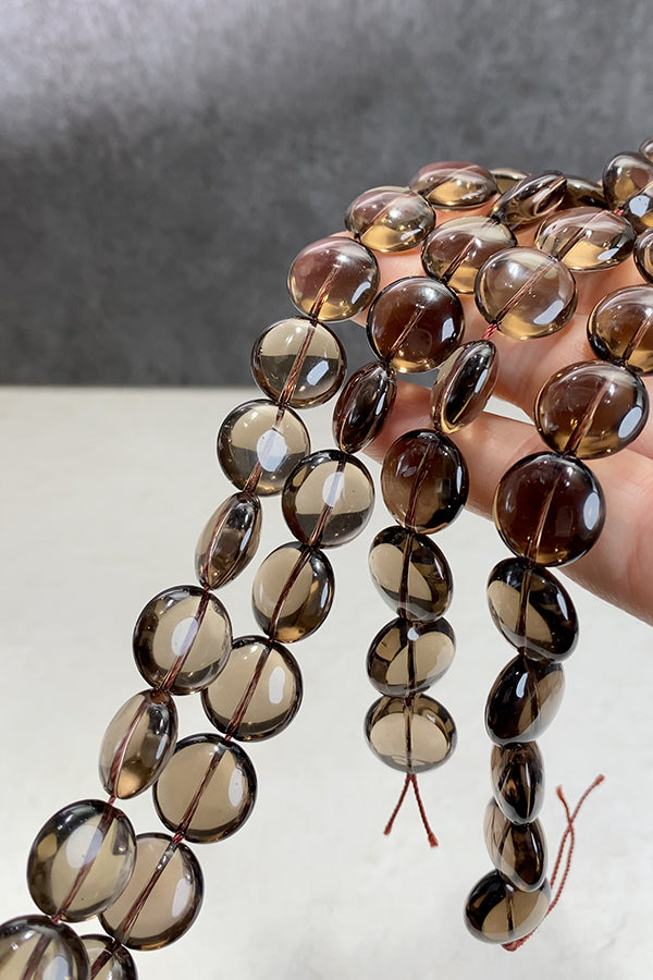 [Natural Stone] Smoky Quartz (Coin Disc) Size: Approx. 15mm Hole Diameter: Approx. 0.7-0.8mm