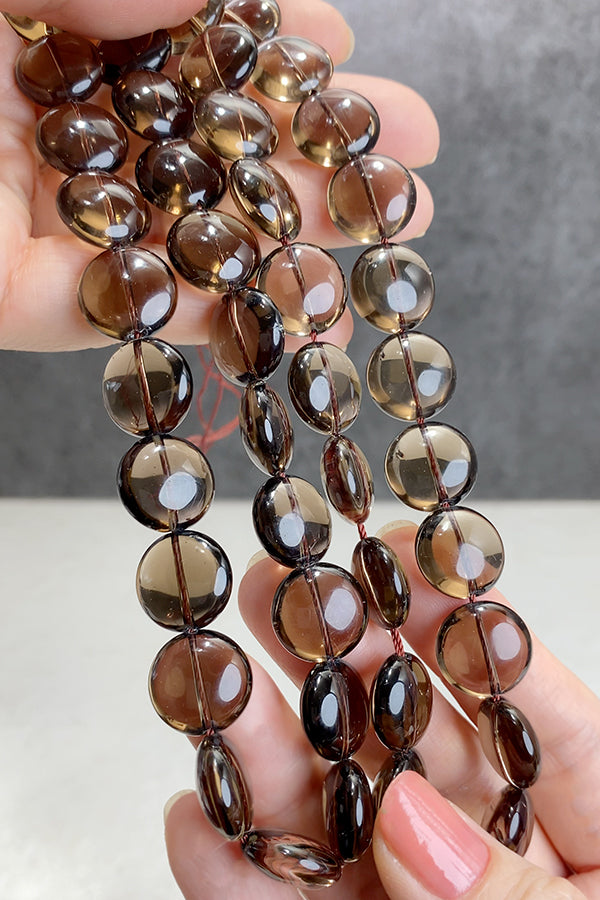 [Natural Stone] Smoky Quartz (Coin Disc) Size: Approx. 15mm Hole Diameter: Approx. 0.7-0.8mm