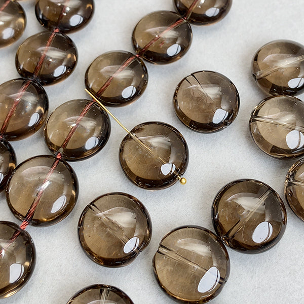 [Natural Stone] Smoky Quartz (Coin Disc) Size: Approx. 15mm Hole Diameter: Approx. 0.7-0.8mm