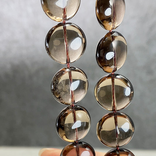 【天然石】スモーキークォーツ （コイン　ディスク） 大きさ　約15mm 穴径　約0.7～0.8mm