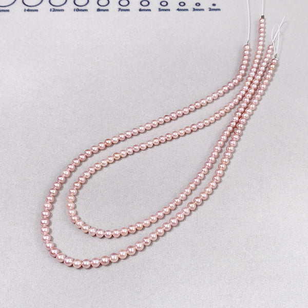 【淡水パール】 （セミラウンド） ピンク 大きさ　約4mm 穴径　約0.5～0.6mm 1連　約38cm　約90個
