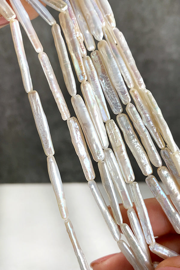 【淡水パール】 （ロングスクエア　スティック　ロングバー） 大きさ　約24～25×4～4.5mm 穴径　約0.4～0.5mm