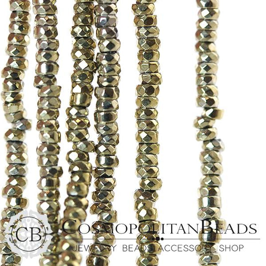 【天然石】ヘマタイト （ボタンカット） カラー　ライトゴールド 大きさ　約1×2mm 穴径　約0.8mm