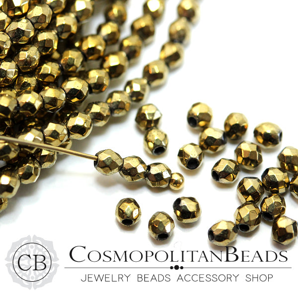 Hematite (round cut) Color Light gold Size Approx. 2 x 2.3 mm Hole diameter Approx. 0.6 mm Approx. 