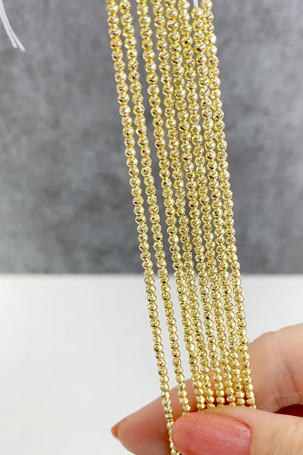 Natural Hematite (Round Cut) Light Gold, Size: Approx. 2-2.3mm, Hole Diameter: Approx. 0.6mm 
