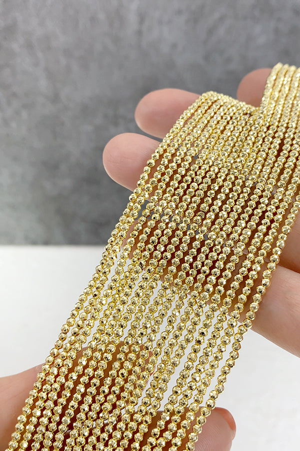 Natural Hematite (Round Cut) Light Gold, Size: Approx. 2-2.3mm, Hole Diameter: Approx. 0.6mm 