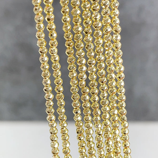 Natural Hematite (Round Cut) Light Gold, Size: Approx. 2-2.3mm, Hole Diameter: Approx. 0.6mm 
